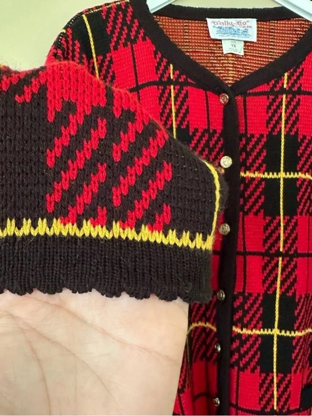 Tally-Ho Vintage 90s Red Plaid Holiday Sweater, 1X - Picture 5 of 9
